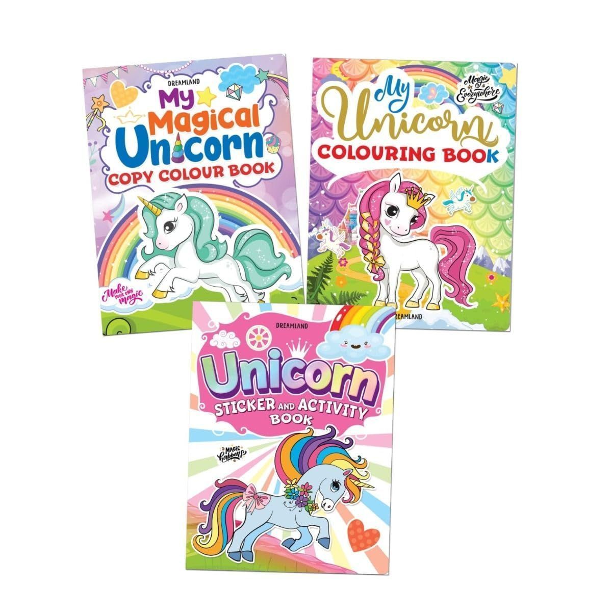 My Unicorn Books Pack - Unicorn Sticker and Activity Book, Copy Colour and Colouring Books [Paperback] Dreamland Publications