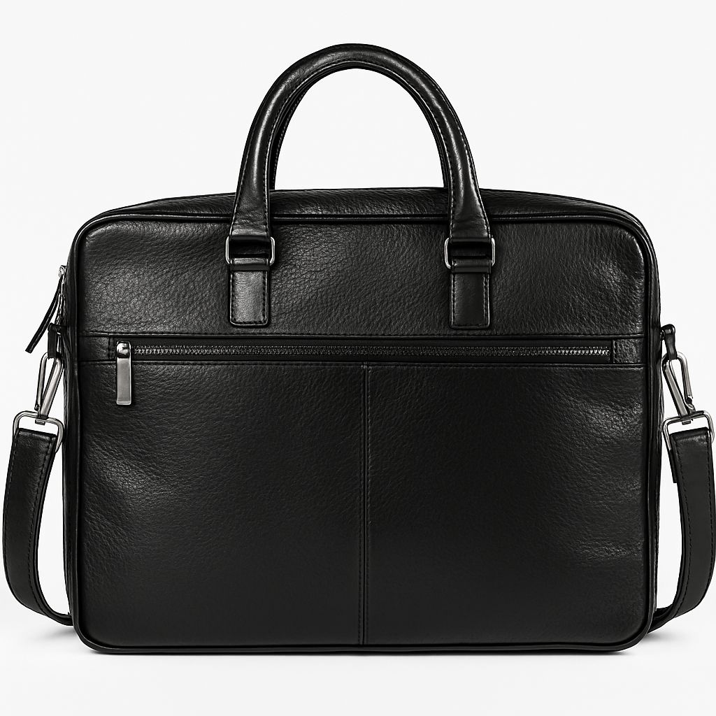 Stylish Black Faux Leather Laptop Briefcase with Detachable Shoulder Strap