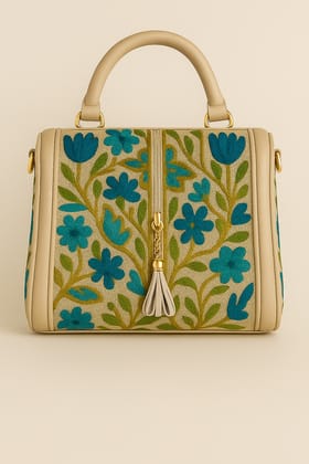 Elegant Embroidered Floral Handbag with Detachable Shoulder Strap