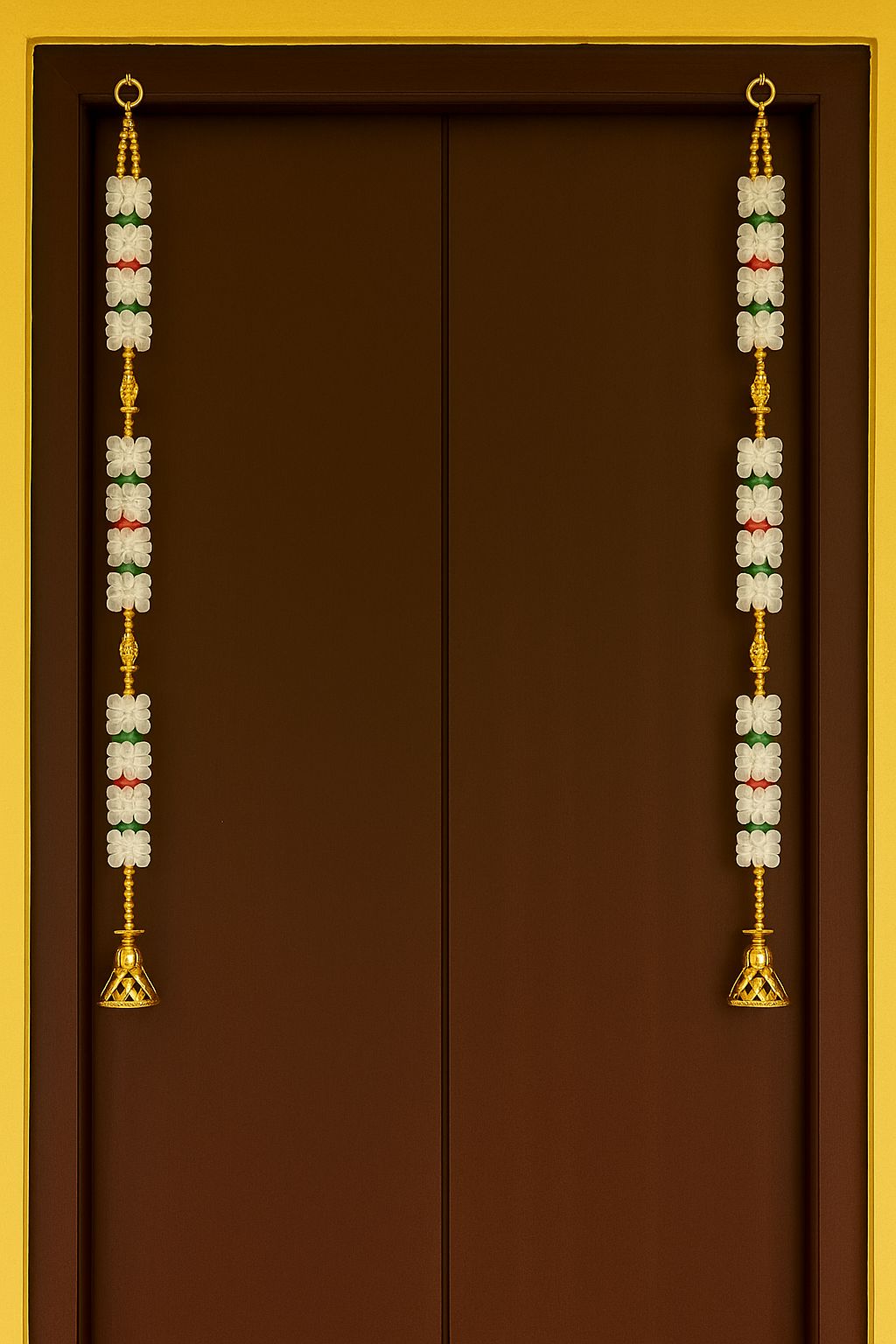 Traditional Artificial Floral Door Hanging Toran with Golden Bells - Pair