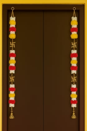 Traditional Swastika Pom-Pom Door Hanging Toran - Festive Decorative Pair Traditional Swastika Pom-Pom Door Hanging Toran - Festive Decorative Pair