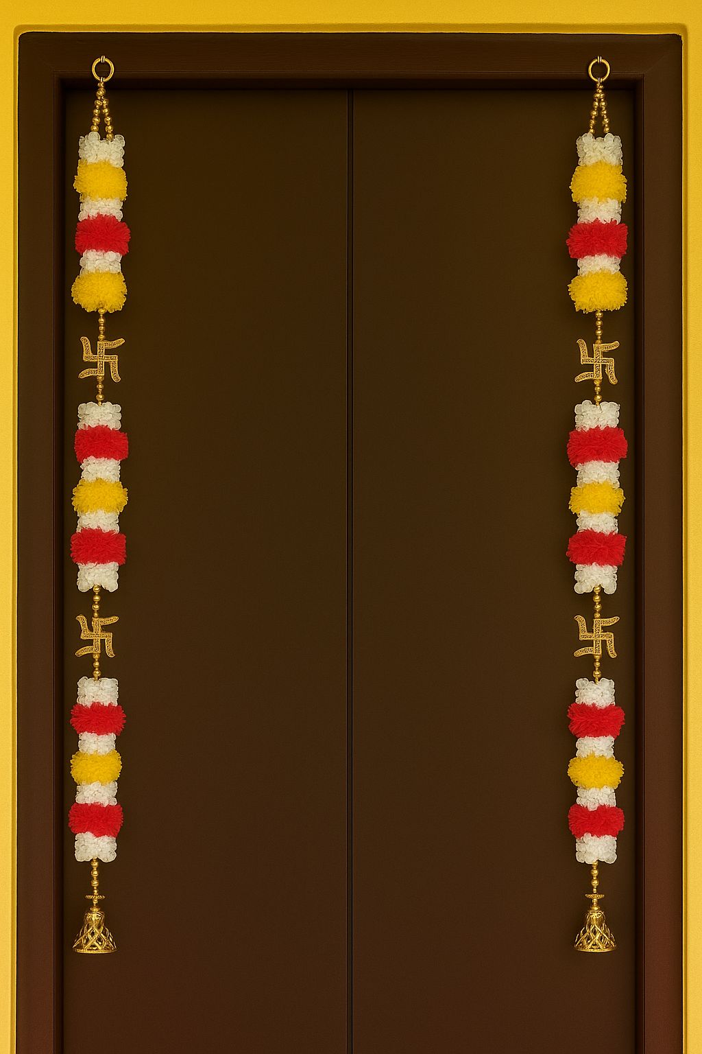 Traditional Swastika Pom-Pom Door Hanging Toran - Festive Decorative Pair