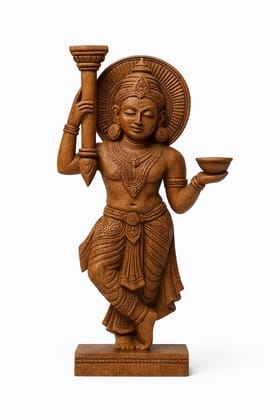 Divine Grace – Handcrafted Wooden Vishnu Lamp Bearer Idol Divine Grace – Handcrafted Wooden Vishnu Lamp Bearer Idol