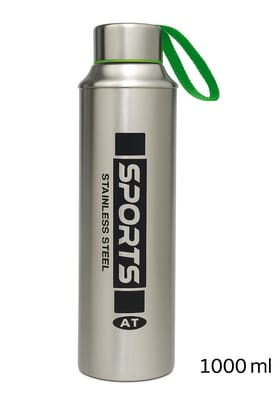 Stainless Steel  Water Bottle 1000ml, Single Wall with Carrying Strap