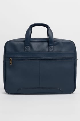 Navy Blue Faux Leather Business Briefcase Laptop Bag with Front Pocket