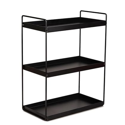 Heavy Duty Metal Stand 3-Tier Standing Rack for Home, Bathroom Countertop Storage Shelf, Cosmetic Organizer Holder Kitchen Spice Rack, (Black)