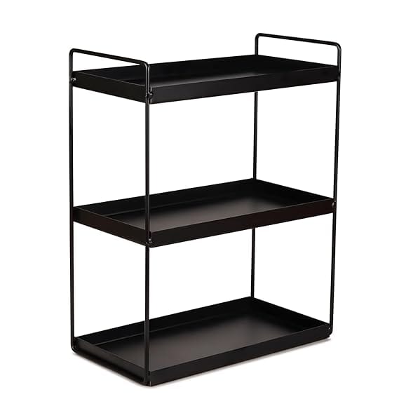 Heavy Duty Metal Stand 3-Tier Standing Rack for Home, Bathroom Countertop Storage Shelf, Cosmetic Organizer Holder Kitchen Spice Rack, (Black)