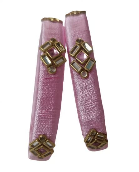 Elegant Pink Thread-Wrapped Kundan Stone Bangles (Pair)