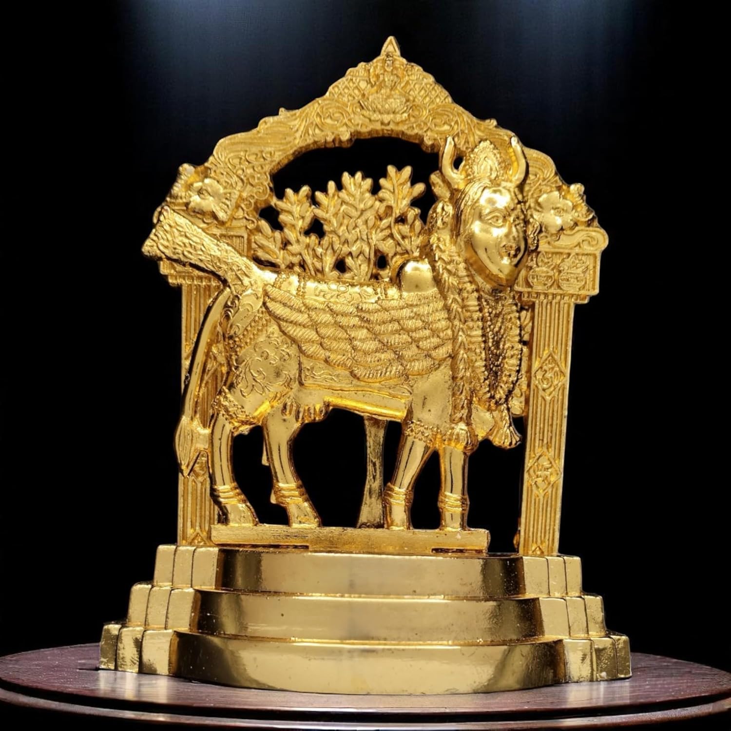 AMS Kalpavruksha Kamadhenu Cow Idol for Home | Vastu Decorative Showpiece | Gold Finish Wish-Fulfilling Cow with Kalpavriksha Tree | Gift for Pooja Room & Office | 10Hx8Lx4W cm (Gold)