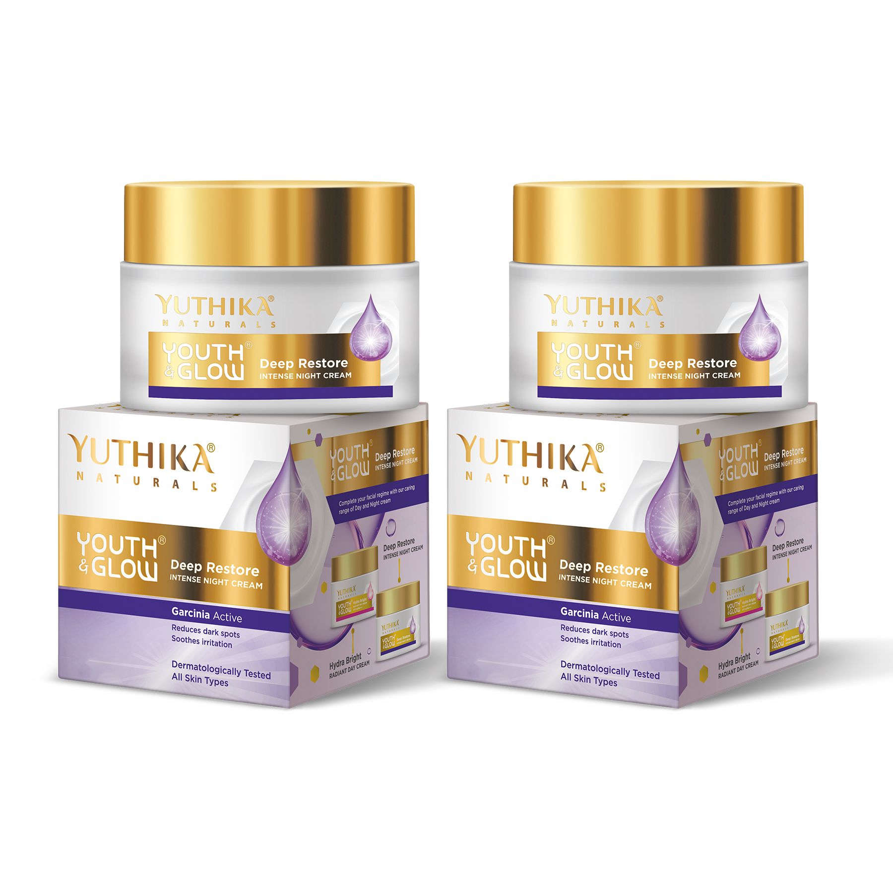 Yuthika Youth & Glow Deep Restore Intense Night Cream for All Skin Types 25g Pack of 2, Dermatologically Tested