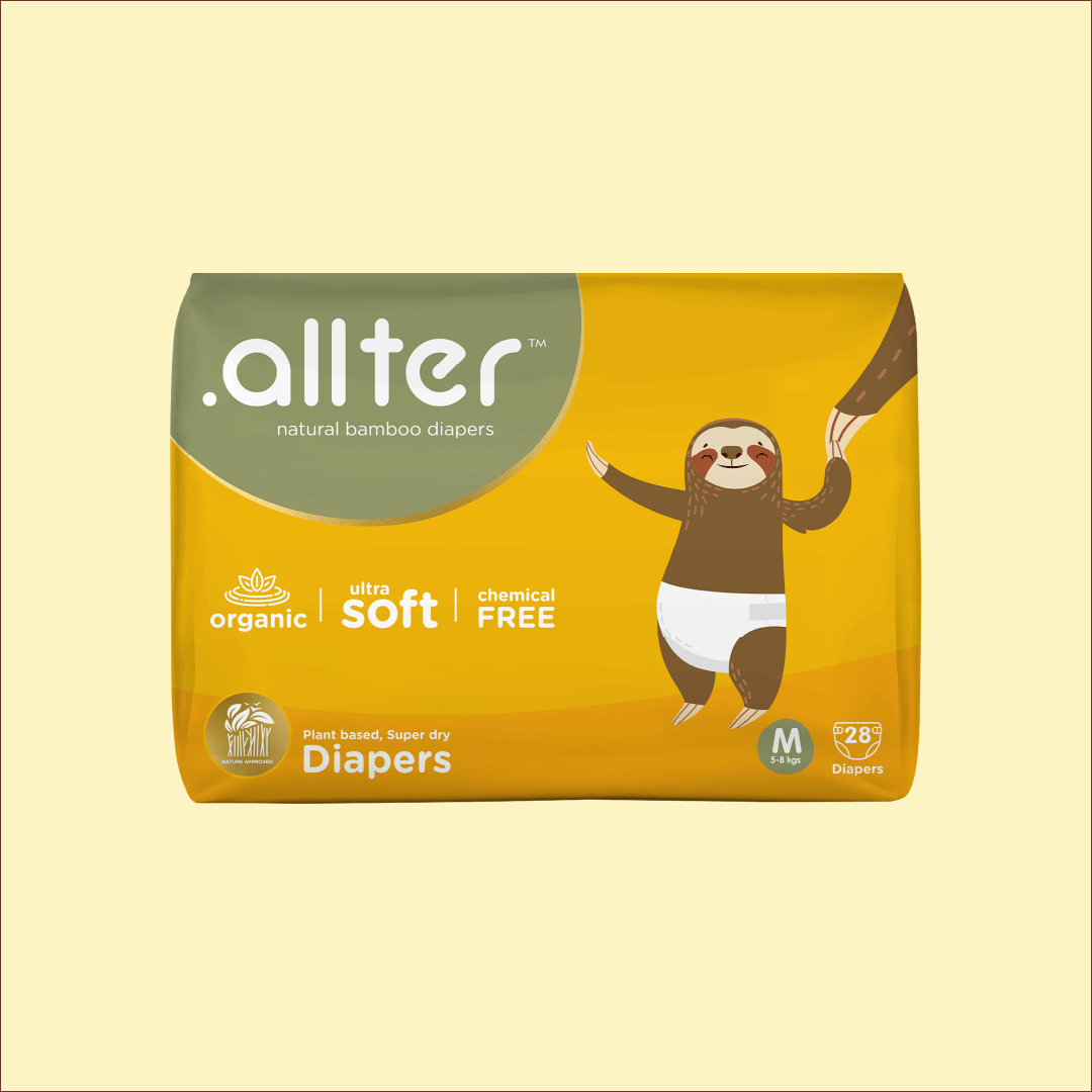.allter Organic Bamboo Diapers- Medium Size (5-8 kgs), 28 Pcs