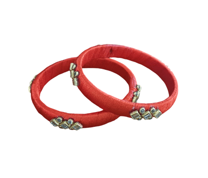 Exquisite Red Thread Bangles with Sparkling Stone Accents (Set of 2)