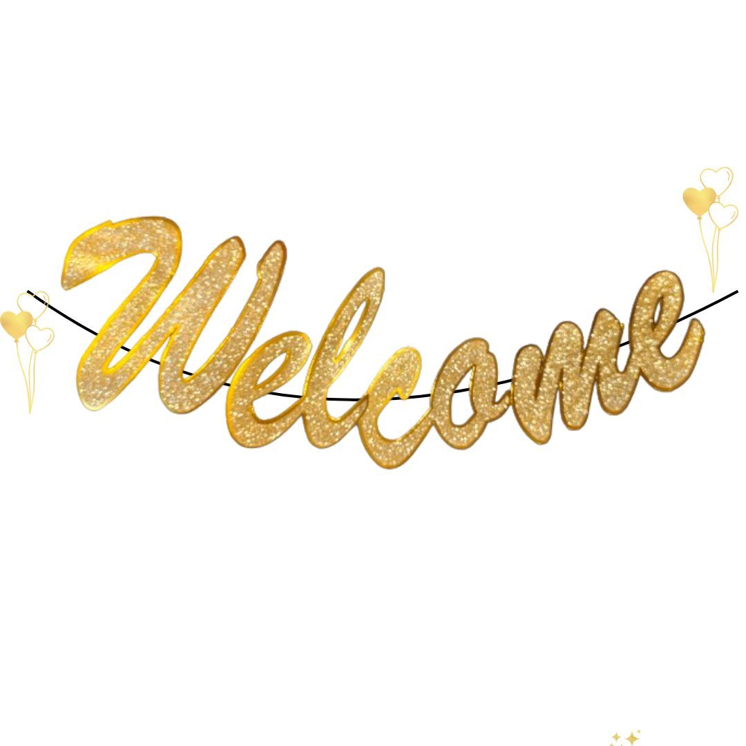 Welcome Cursive Glitter Gold Flag Banner - 6FT - 1PC