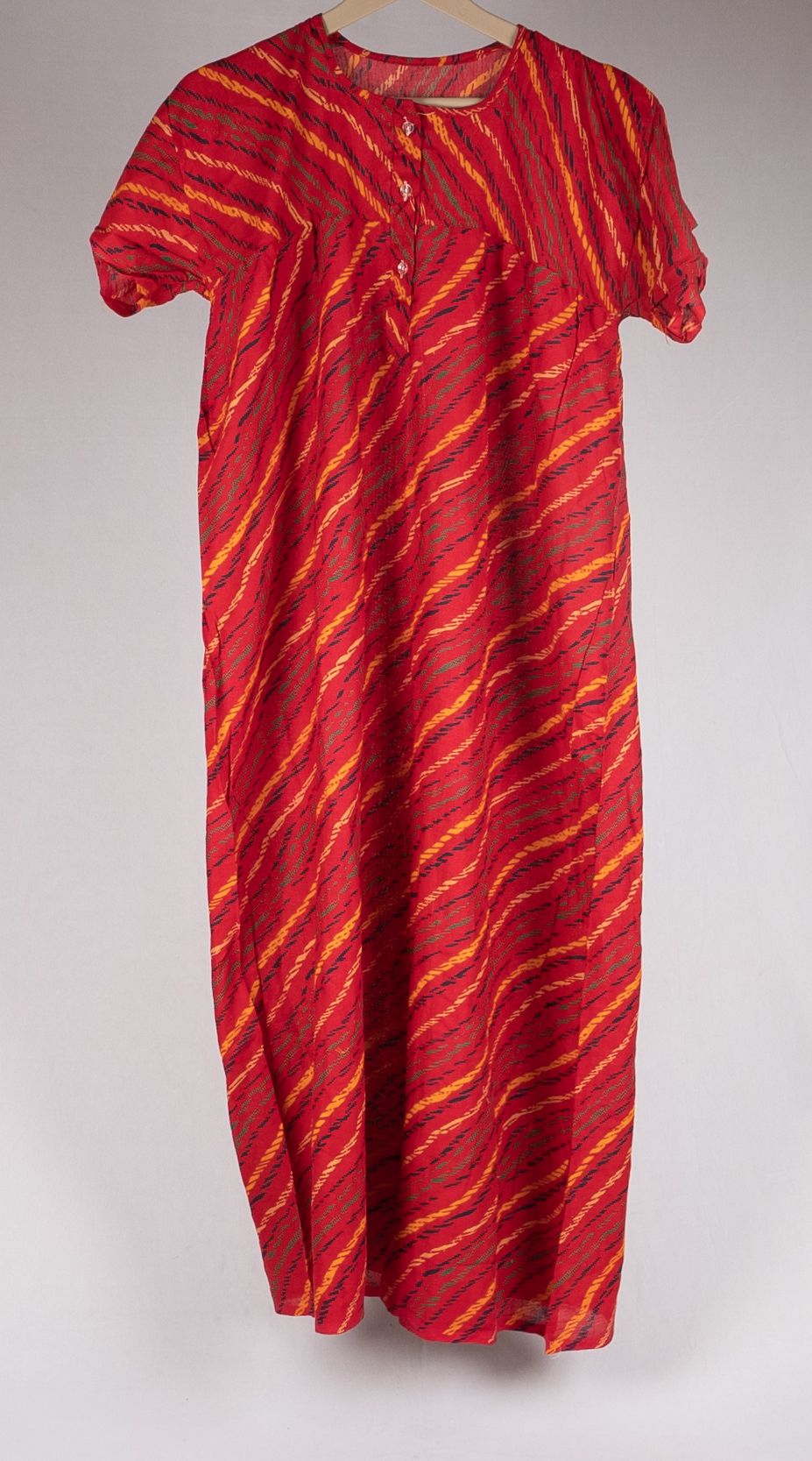 Women's Red Striped Rayon Short Sleeve Nighty