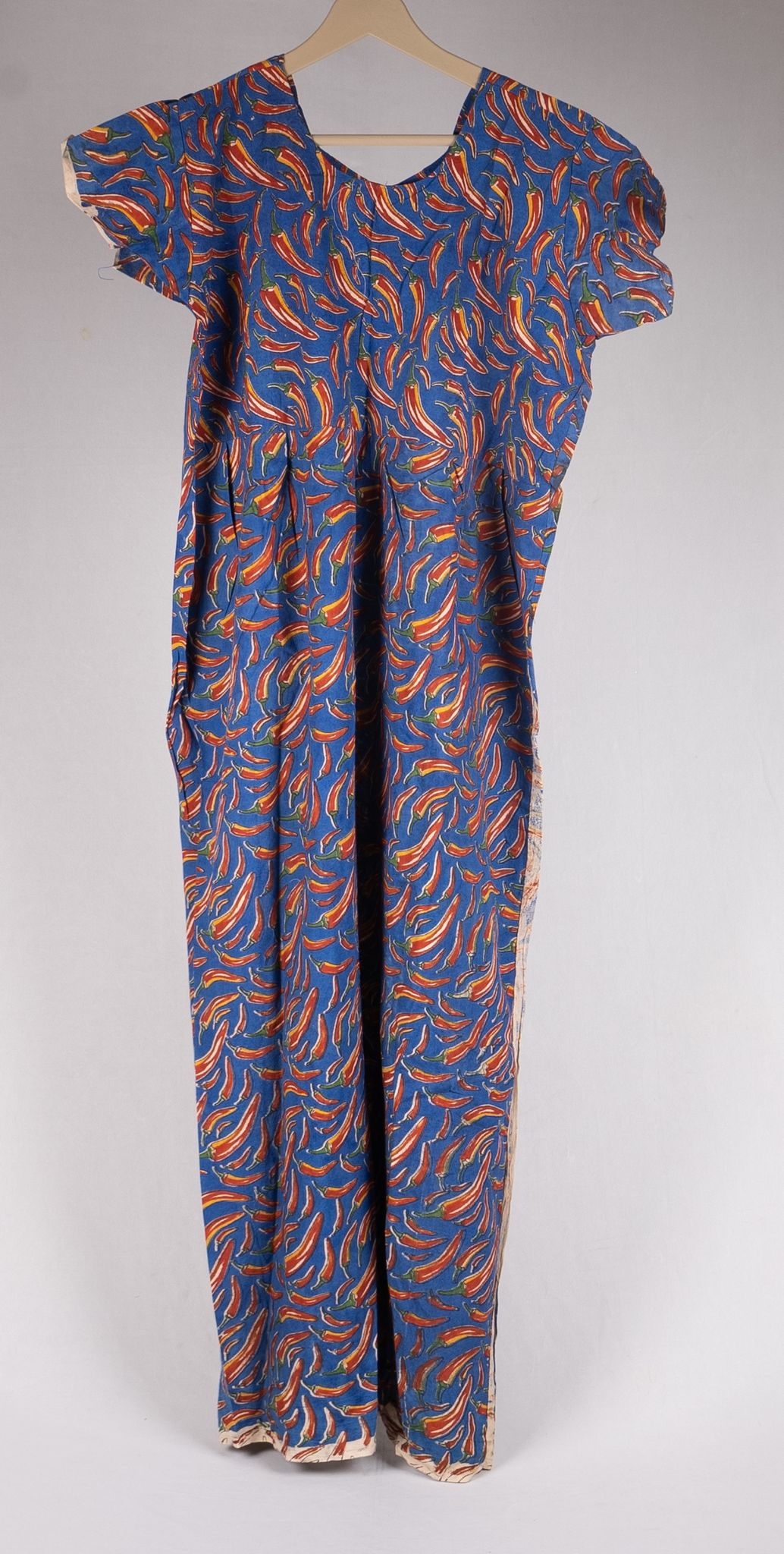 Spicy Chili Print Blue Maxi Dress for Women