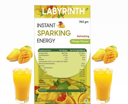 Labyrinth Instant Sparking Energy Booster Drink Mix - Mango Flavour 750g Labyrinth Instant Sparking Energy Booster Drink Mix - Mango Flavour 750g