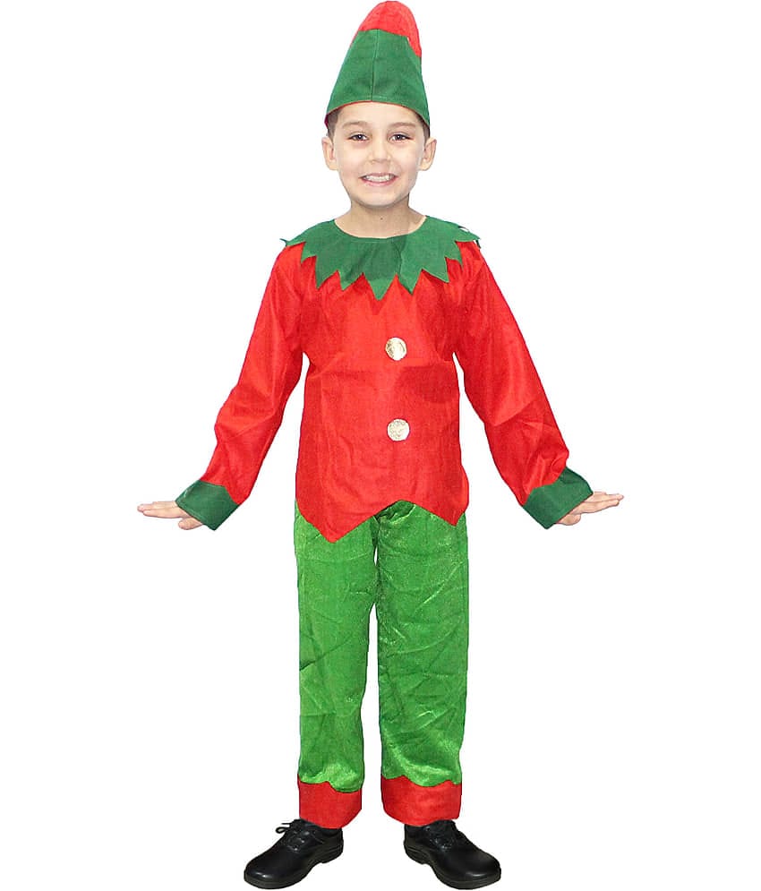 Kaku Fancy Dresses Fairy Tales Elfs Costume -Red & Green, 3-4 Years, For Boys