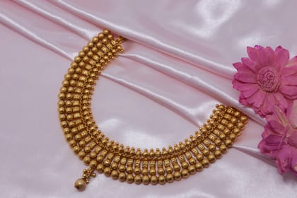 Traditional Gold-Toned Beaded Choker Necklace for Women