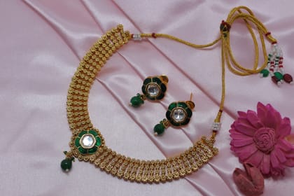 Elegant Gold Plated Green Meenakari Kundan Drop Earrings for Women
