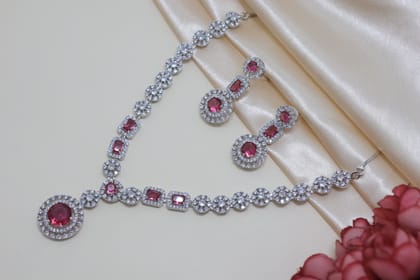 Elegant Rhodium Plated Ruby Pink CZ Drop Earrings for Women