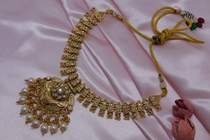 Traditional Gold Plated Pearl & Stone Studded Necklace for Women
