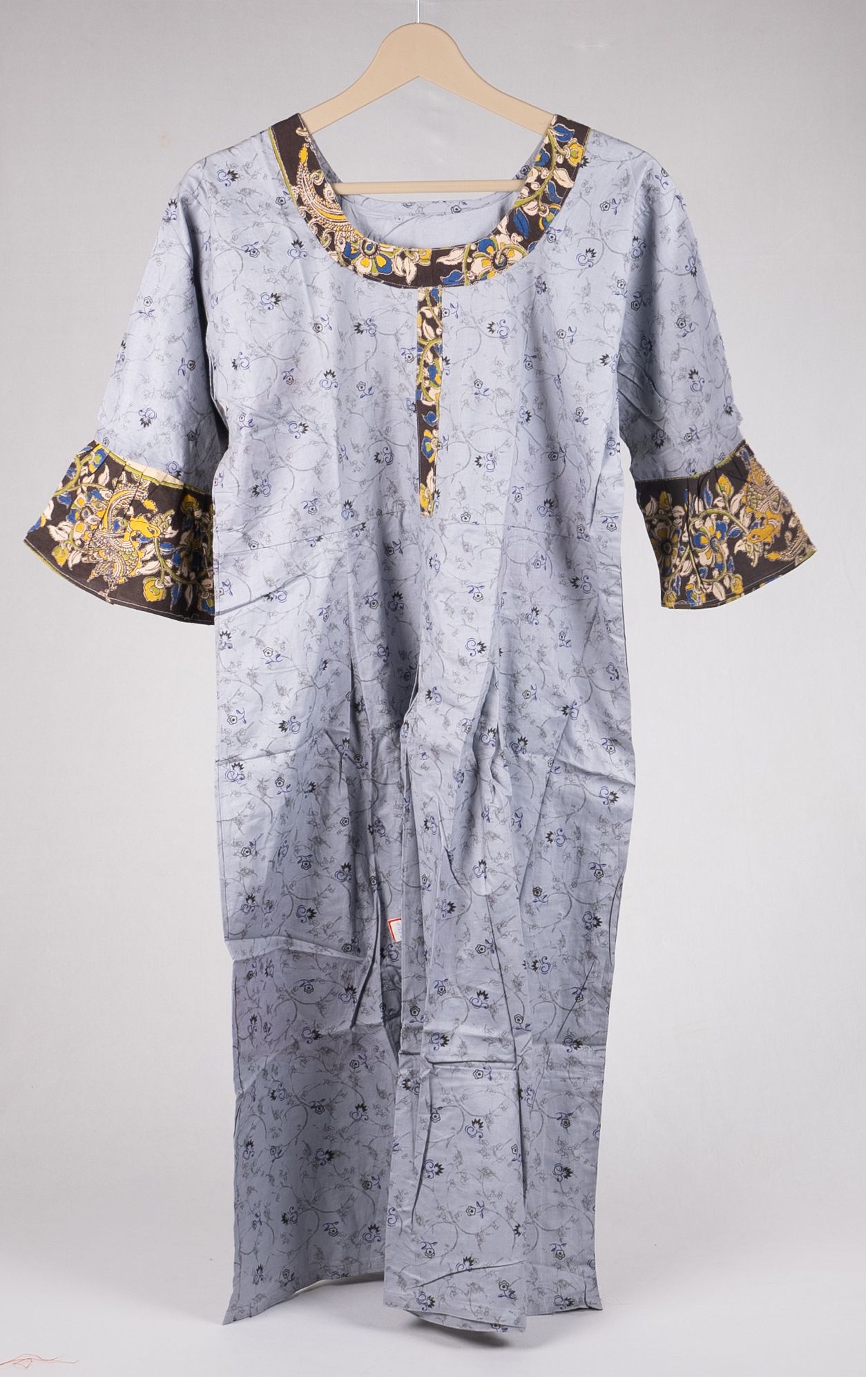 Women's Light Blue Printed Cotton Kurti