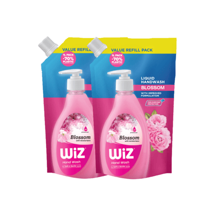 Wiz Blossom Hand Wash Refill Pouch - 1L (Pack of 2) | Floral Fragrance for Lasting Freshness| Germ Protection | pH Balanced | 70% Less Plastic | Gentle Everyday Hand Care Wiz Blossom Hand Wash Refill Pouch - 1L (Pack of 2) | Floral Fragrance for Lasting Freshness| Germ Protection | pH Balanced | 70% Less Plastic | Gentle Everyday Hand Care