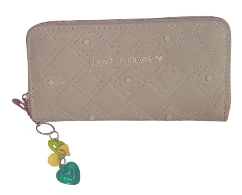 Lolo's FOREVER Quilted Beige Women's Zipper Wallet with Charm