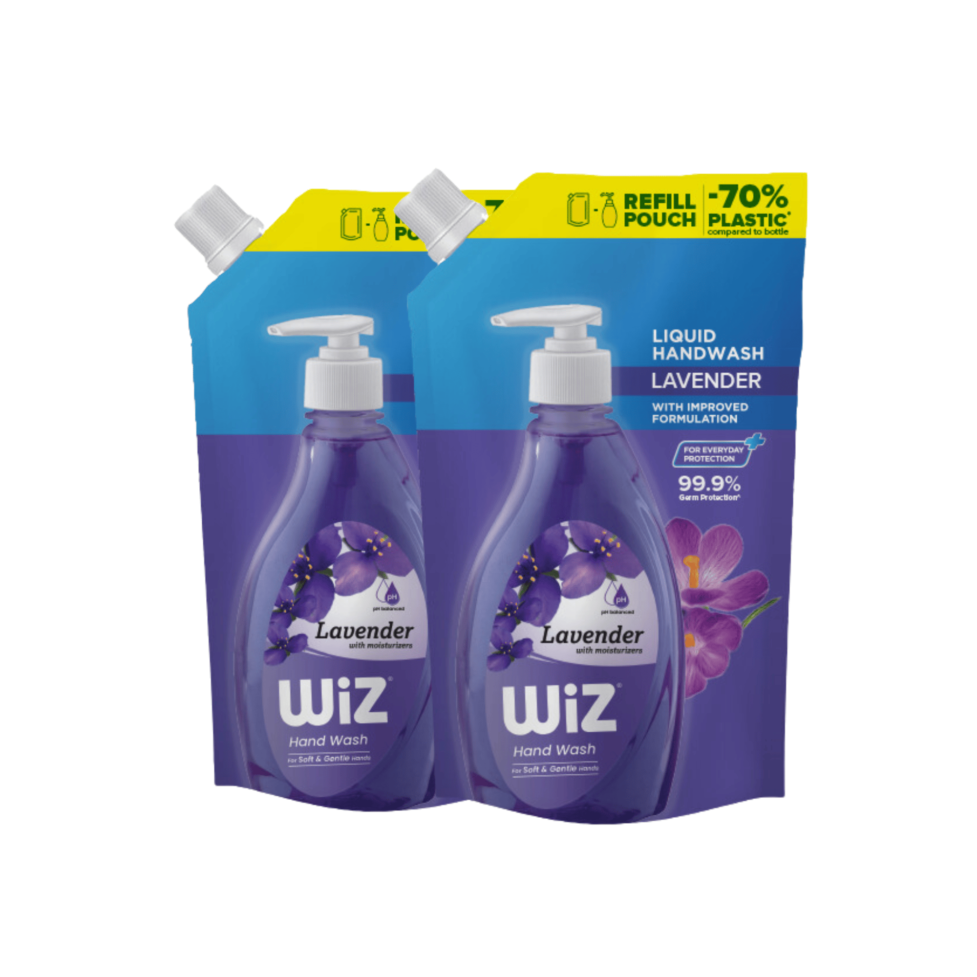 Wiz Lavender Hand Wash Refill Pouch - 1L (Pack of 2) | pH Balanced | 70% Less Plastic | Soothing Lavender Scent | Germ Protection | Gentle & Moisturizing Formula