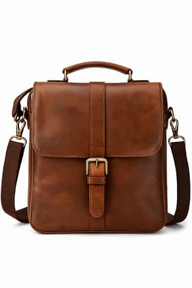Classic Brown Leather Messenger Bag with Adjustable Strap and Buckle Closure Classic Brown Leather Messenger Bag with Adjustable Strap and Buckle Closure
