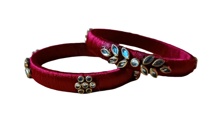 Maroon Silk Thread Bangles with Stone Embellishments