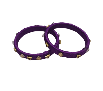 Elegant Purple Silk Thread Bangles with Stone and Stud Embellishments (Set of 2)