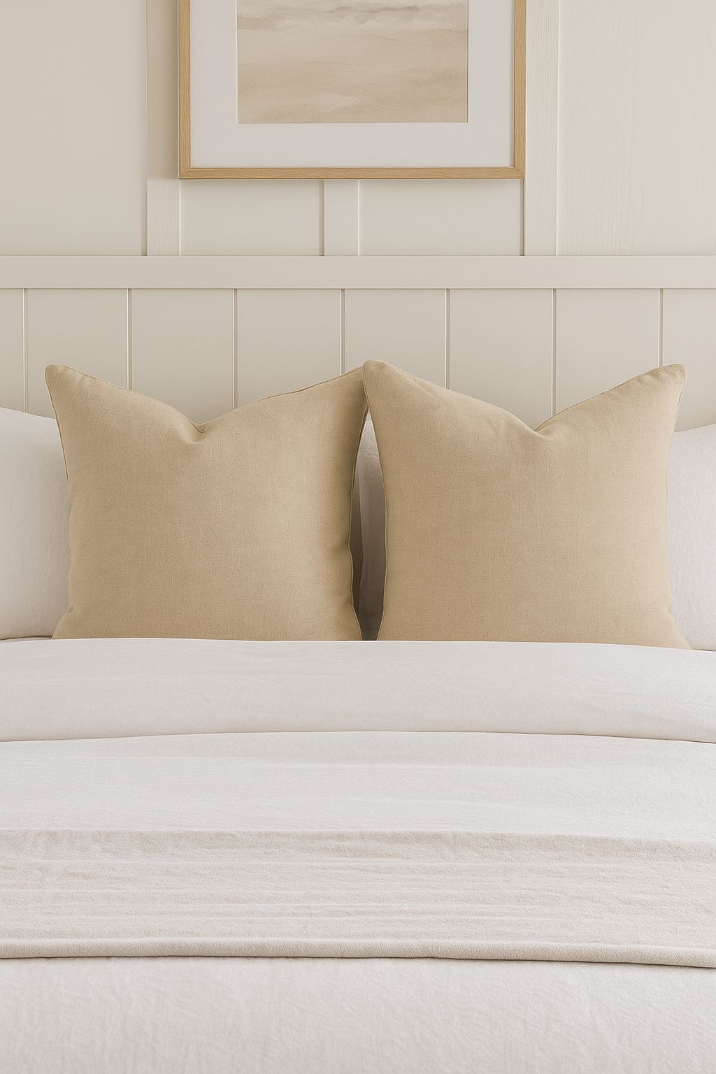 Light Beige Linen Decorative Throw Pillow Covers for Bed or Sofa