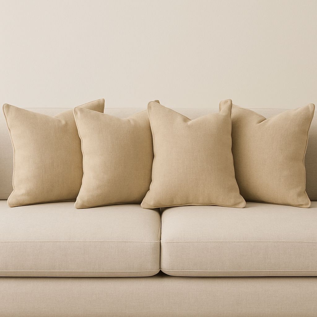 Set of 4 Beige Soft Textile Throw Pillows for Sofa and Decor