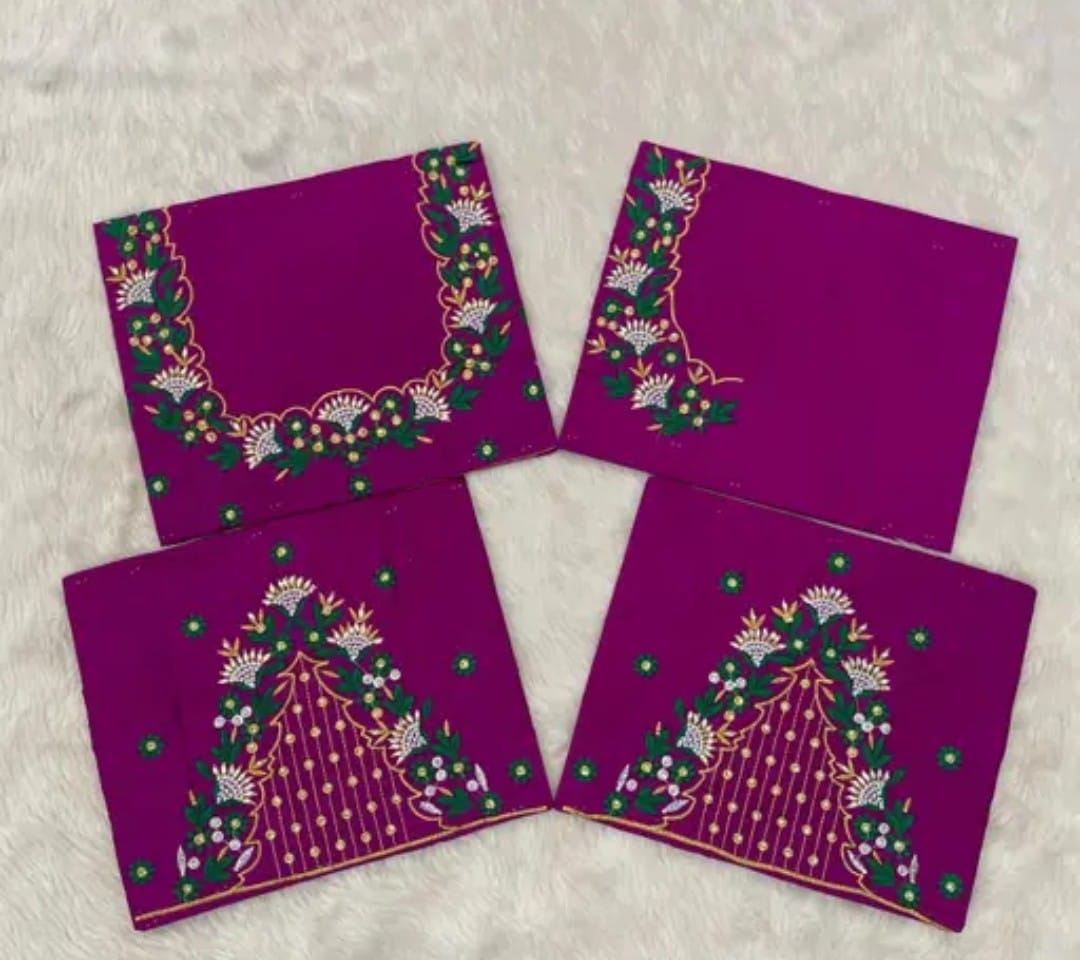 Embroidered Purple Unstitched Blouse Pieces with Floral Design