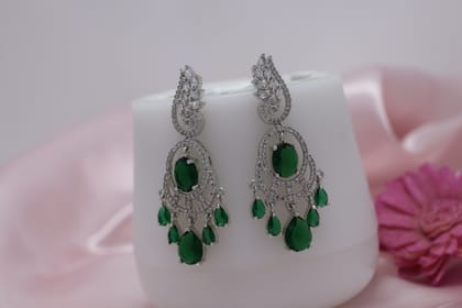 Elegant Silver Plated Emerald Green Zirconia Drop Earrings for Women