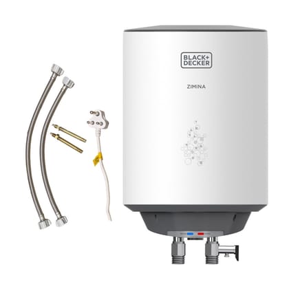 Black+Decker Zimina Geyser 10 Ltr | Storage Water Heater for Home & Kitchen | Free Connecting Pipe | 2KW | BEE Star Rated | Polymer Coated Tank I 8 BAR Rated Pressure I 5 Yr Tank Warranty Black+Decker Zimina Geyser 10 Ltr | Storage Water Heater for Home 