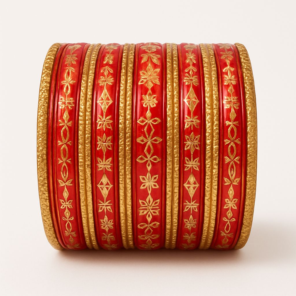 Traditional Red & Gold Plated Floral Bangles Set