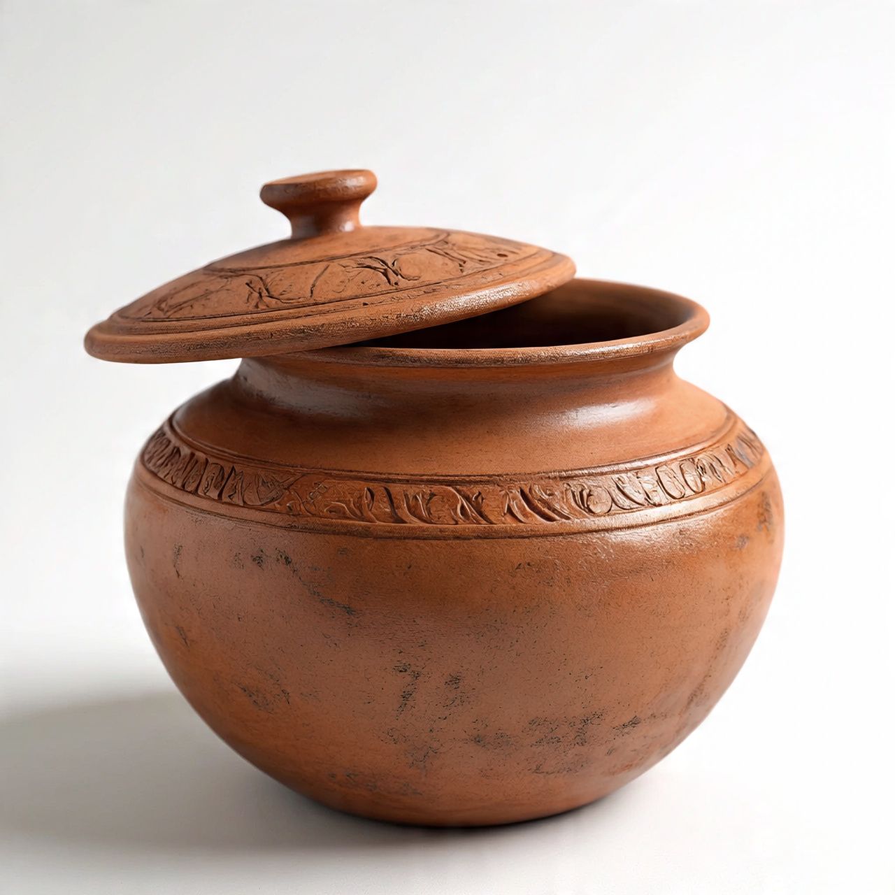 Handcrafted Terracotta Clay Pot with Lid - Rustic Decorative Storage
