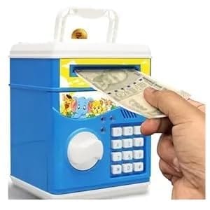 Braintastic ATM Bank for Kids, Battery Operated, Password Protected, Auto Door with Light and Music (Blue)