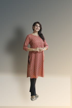 Women's pure cotton Rust with Multi color Embellished kurta
