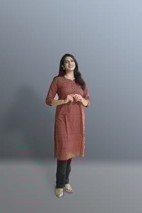 Women's pure cotton Maroon with Multi color Embellished kurta Women's pure cotton Maroon with Multi color Embellished kurta