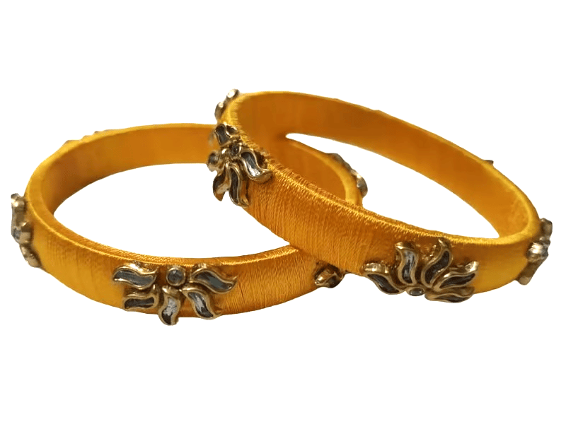Gold-Toned Silk Thread Mirror Work Bangles (Set of 2)