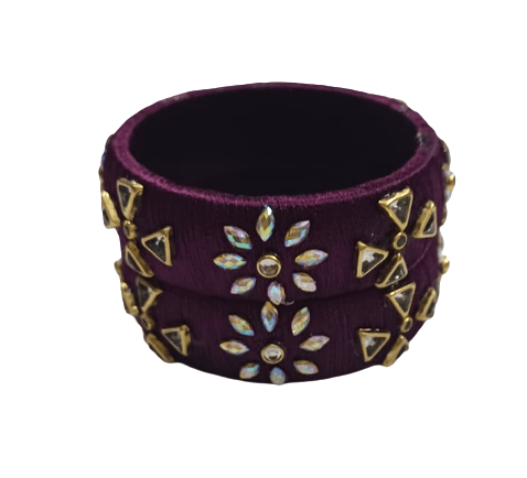 Exquisite Purple Silk Thread Bangles with Stone Embellishments