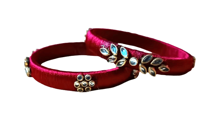 Handmade Maroon Silk Thread Bangles with Stone Embellishments