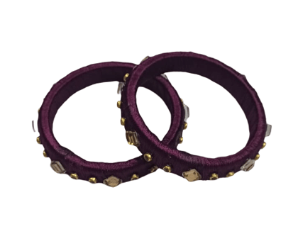 Maroon Silk Thread Bangles with Gold Embellishments & Crystals