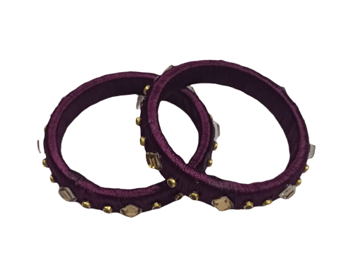 Maroon Silk Thread Bangles with Gold Embellishments & Crystals