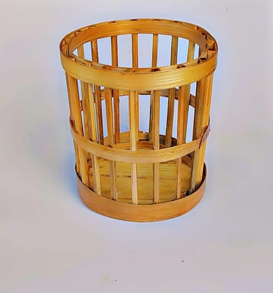 Handcrafted Natural Bamboo Cylindrical Storage Basket Organizer