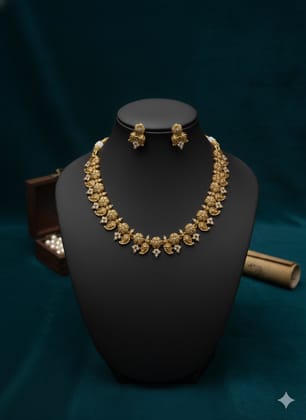 Designer Matte Polish Floral Necklace & Earrings Set for Women
