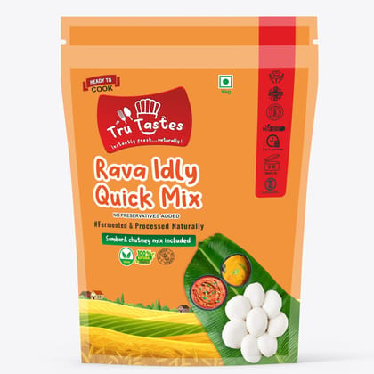 Tru Tastes Trutastes Rava Idly Quick Mix|Chutney And Sambar Mix Included|Healthy Food|Naturally Fermented|Zero Preservatives|No Maida|Makes 13 To 16 Pcs(306 G) Tru Tastes Trutastes Rava Idly Quick Mix|Chutney And Sambar Mix Included|Healthy Food|Naturally Fermented|Zero Preservatives|No Maida|Makes 13 To 16 Pcs(306 G)